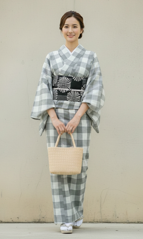 女単衣 綿混 洗える着物 夏用