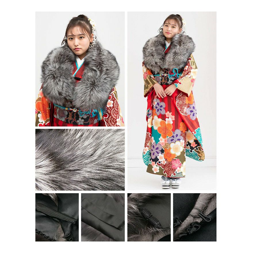 (´꒳`*)終了しました(*´꒳`) サガフォックス ショール 成人式 振袖などに サガファーショール 白 灰 黒) 成人式 ショール フォックス FOX 振袖