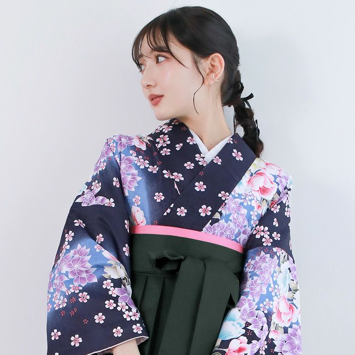 袴4点セット 華やかAD) 袴セット 卒業式 卒服 着物 二尺袖着物 振袖
