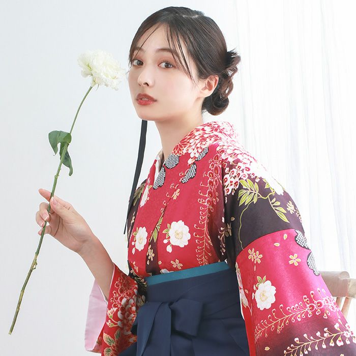 袴4点セット 華やかAD) 袴セット 卒業式 卒服 着物 二尺袖着物 振袖