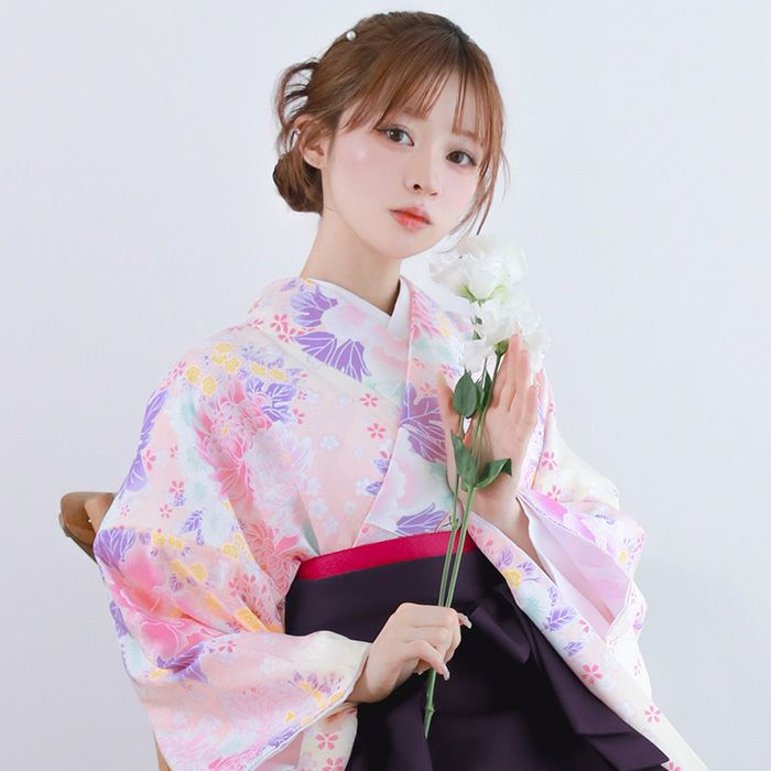 袴4点セット 華やかAD) 袴セット 卒業式 卒服 着物 二尺袖着物 振袖