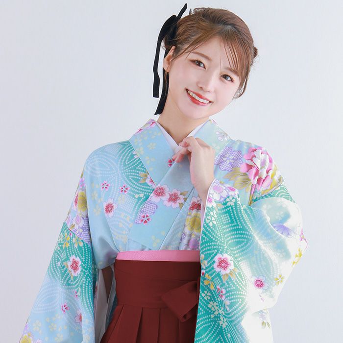 袴4点セット 華やかAD) 袴セット 卒業式 卒服 着物 二尺袖着物 振袖