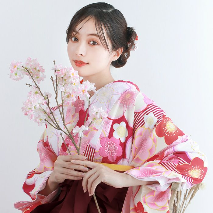 袴4点セット 華やかAD) 袴セット 卒業式 卒服 着物 二尺袖着物 振袖