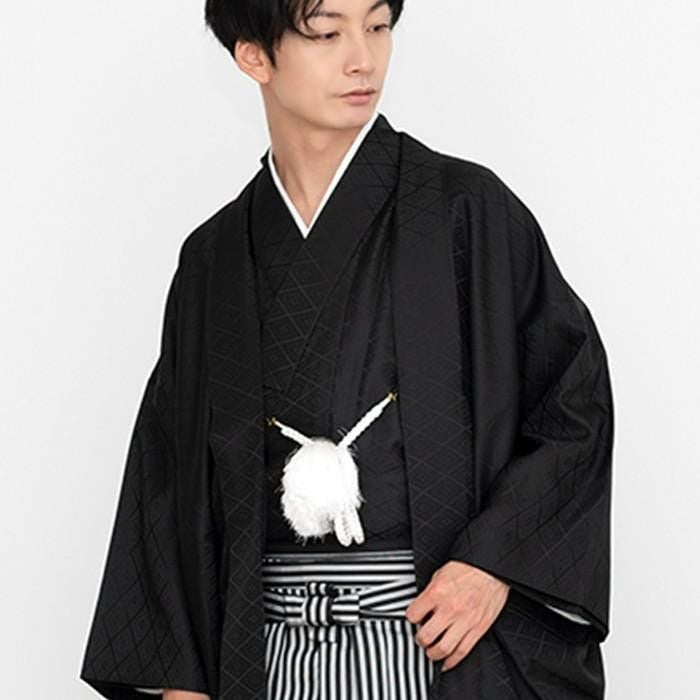 紋付3点) 紋付羽織袴 メンズ 2colors 袴 セット 羽織 着物 袴 黒地紋