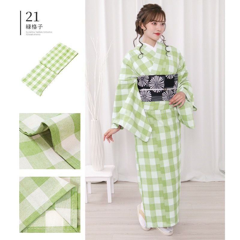 女単衣 綿混) 洗える着物 夏用 単衣 カジュアル 女性 レディース S/M/L