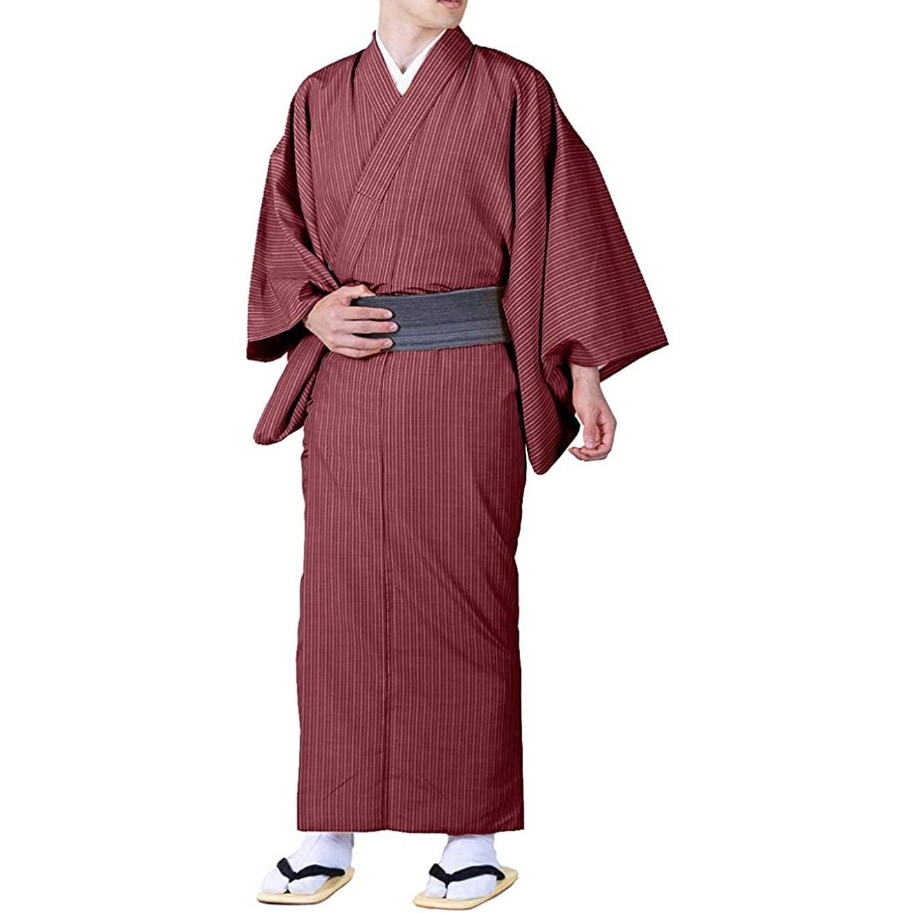 男単衣 縞) 洗える着物 単衣 メンズ 男性 大きいサイズ 紬 S/M/L/LL/3L