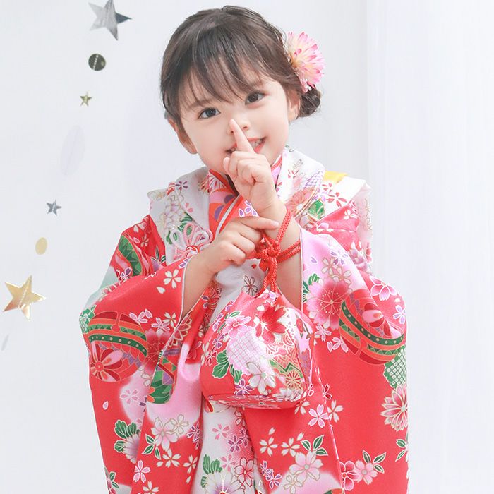 豪華9点フルセット】七五三 着物 3歳 女の子 被布セット 華やかA C(rg