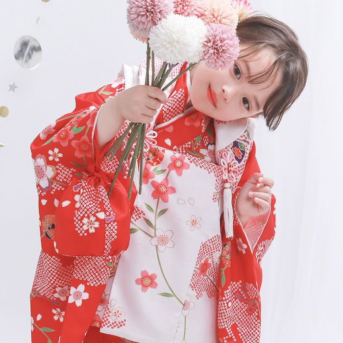 豪華9点フルセット】七五三 着物 3歳 女の子 被布セット 華やかA C(rg