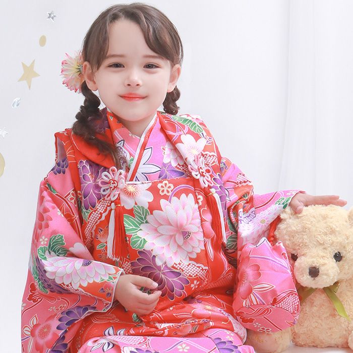 豪華9点フルセット】七五三 着物 3歳 女の子 被布セット 華やかA C(rg