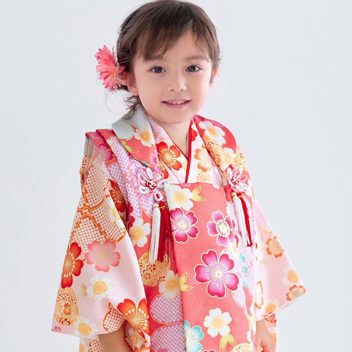 豪華9点フルセット】七五三 着物 3歳 女の子 被布セット 華やかA C(rg