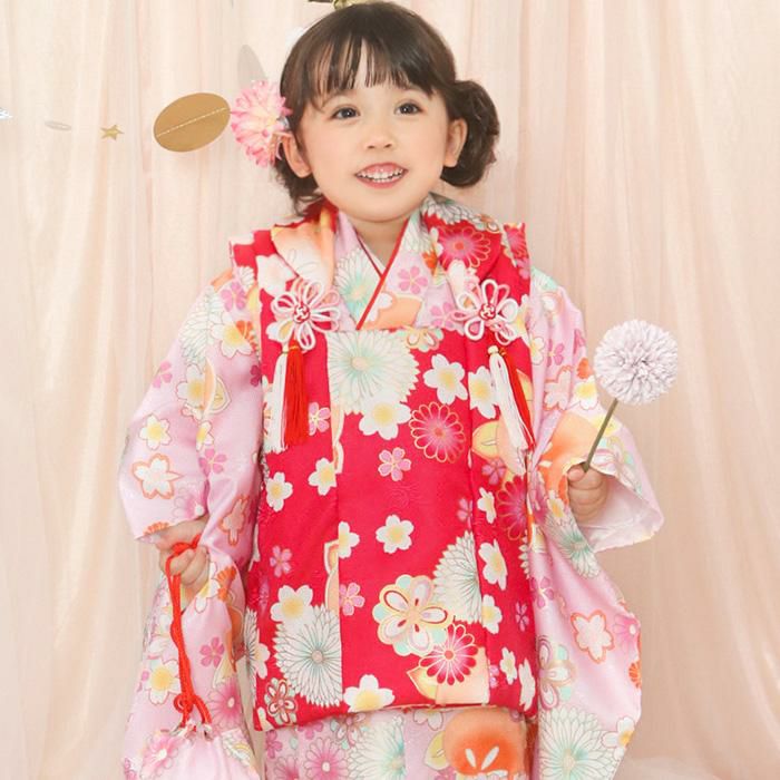 豪華9点フルセット】七五三 着物 3歳 女の子 被布セット 華やかA C(rg
