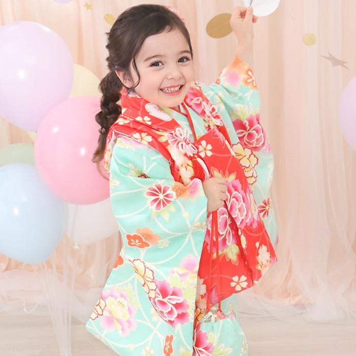 豪華9点フルセット】七五三 着物 3歳 女の子 被布セット 華やかA C(rg