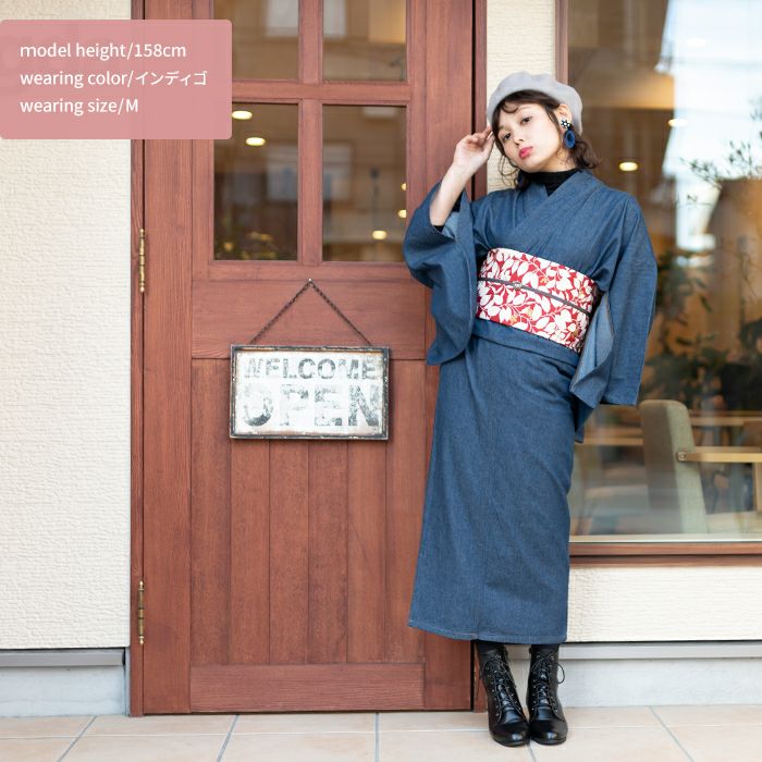 女単衣 デニム) 着物 レディース 洗える カジュアル 女性 綿 M/L(rg