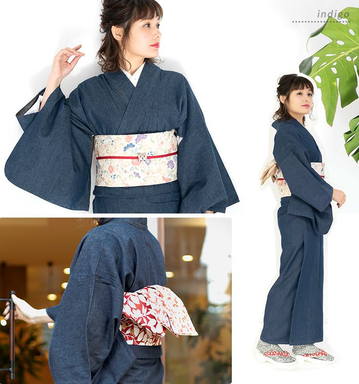 女単衣 デニム) 着物 レディース 洗える カジュアル 女性 綿 M/L(rg