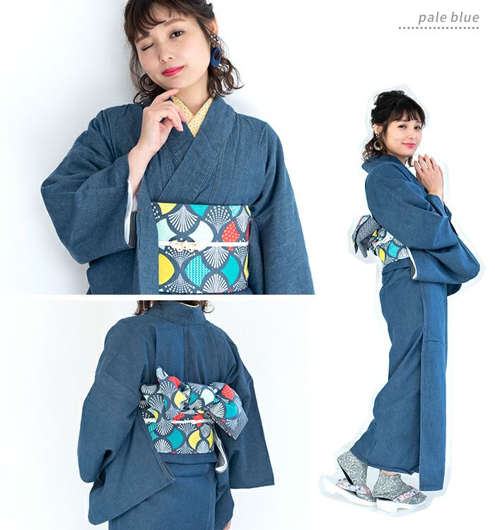 着物 単品 デニム生地 女性用 カジュアル着物 M/L グレー NO33115 女単衣 デニム) 着物 レディース 洗える カジュアル 女性 綿 M/L(rg