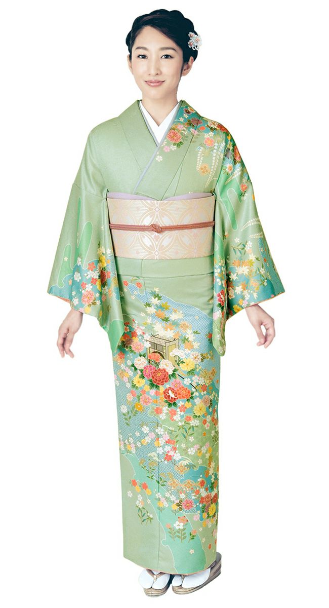 美品　訪問着　フルセット　裄67 作家　落款　入学式　 七五三　緑　大きいサイズ 訪問着 HL) 着物 レディース 女性 フォーマル 礼装用 結婚式 宮参り