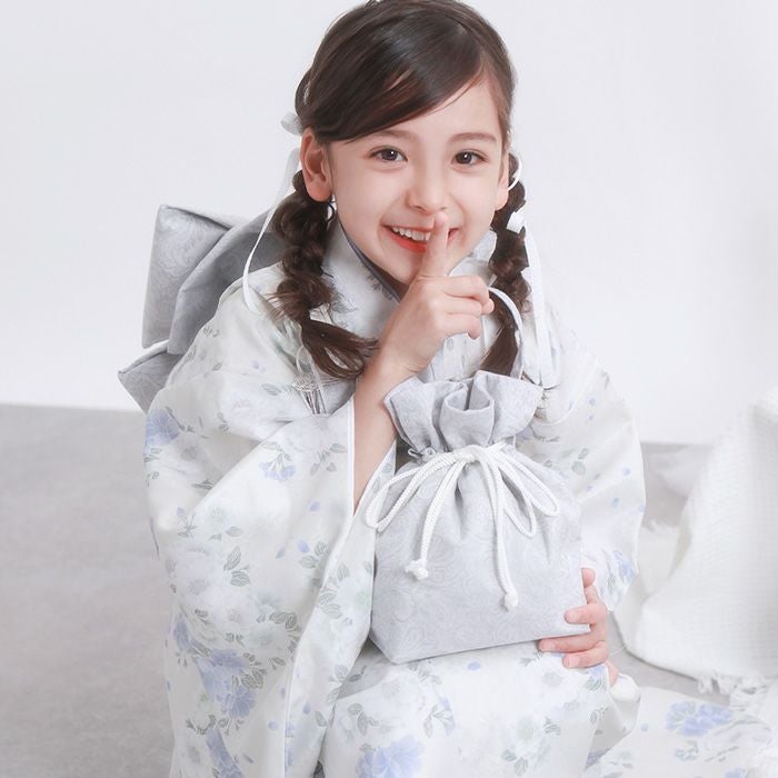 子供着物 女の子用 四つ身 襦袢セット ポリエステル 白色ｘピンク色 花模様 洗える 子供きもの 女児 七五三 祝着 身丈131cm 新品 【キモノオフ野々市若松店】 子供着物 女の子用 夏用 絽 四つ身 襦袢セット 花模様 薄ピンクx白x