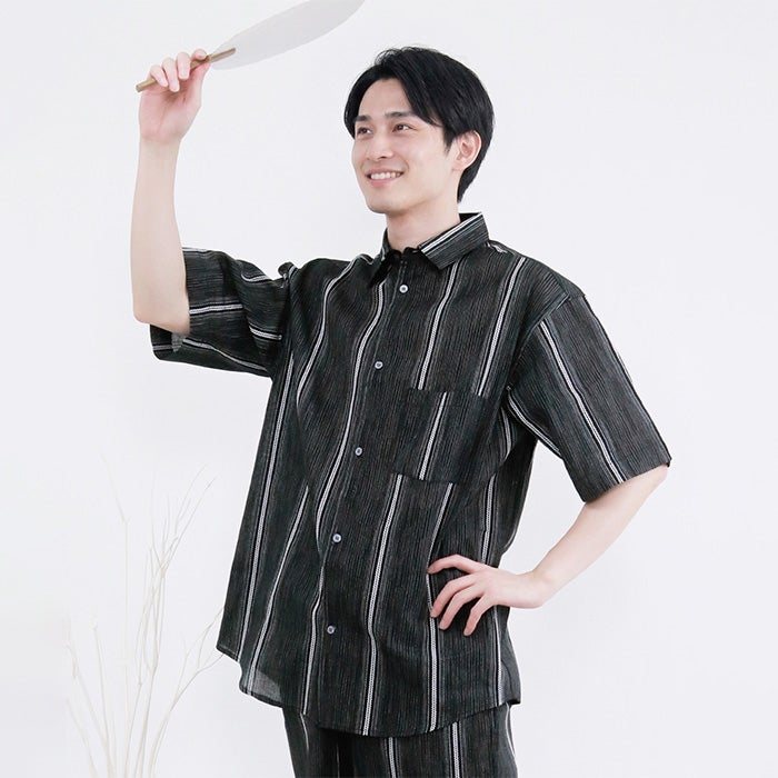 甚平 メンズ 【 シャツタイプ 】 長ズボン 半ズボン 単品 綿 しじら