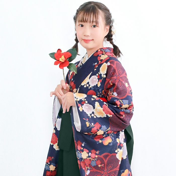 12点　袴　卒業式　牡丹　ジュニア　着付けセット　ガールズ 袴セット ガールズ 【豪華安心袴4点セット】 卒業式 着付け動画 130