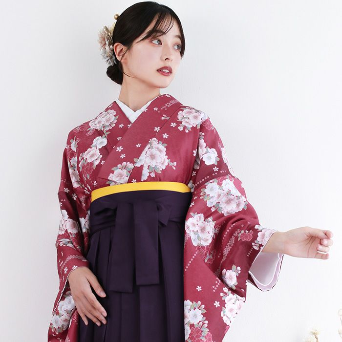 袴4点セット 華やかEF) 袴セット 卒業式 卒服 着物 二尺袖着物 振袖
