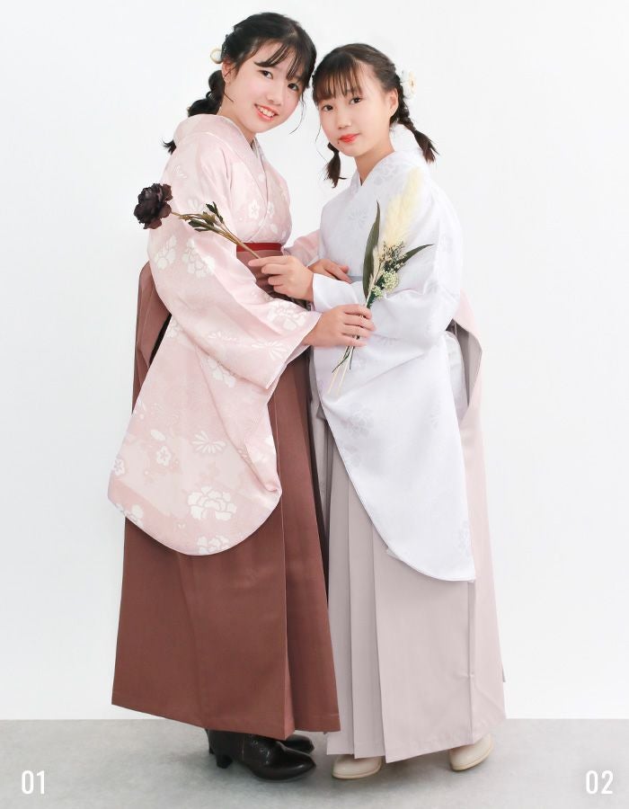 袴　4点セット　女子 袴 セット 卒業式 女性 4点セット「二尺袖：飛び蝶 黒市松＋袴：金茶