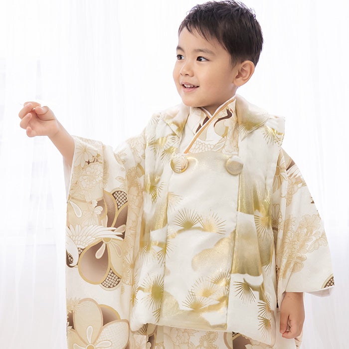 自宅で2分簡単着付け! 七五三3歳セパレート被布セット 】 金彩 3点